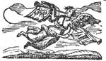 Flying woman with wings at the shoulder and two trumpets (Fame); monogram "P.M." and coat of arms of Amsterdam