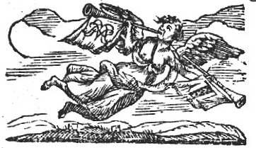 Flying woman with wings at the shoulder and two trumpets (Fame); monogram "P.M." and coat of arms of Amsterdam