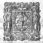 Woman standing on a globe with wings holding a sail (Fortuna); waterscape; frame decorated with festoons, a mascaron and two women holding an olive-branch(?) above their head