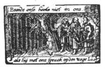 The journey to Emmaus: the two men meet Christ; banderoles with inscription