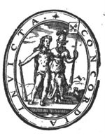 Minerva (helmet, owl, lance with banner of Leiden (keys) attached to it) embracing Hercules (club, lion's skin), symbolizing Unity; simple frame