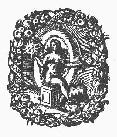 Truth (Dutch: 'waarheid'): a naked woman, on a cubical seat, holding the sun represented as a face, a palm-branch and an open book, the right foot resting on a globe; a wreath decorated with fruit and with inscribed banderole as frame