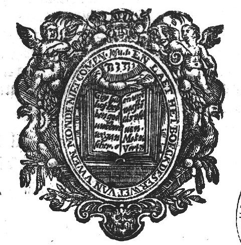 Open book, bible, with text; Jahweh-tetragram; frame decorated with two putti, cornucopiae, birds, lion's head and mascaron