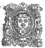 Coat of arms(?) with three rosettes and a star; frame decorated with beings of mixed human and animal form and festoons
