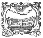 Open book with notation of music and sun; decorated frame