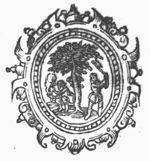 A man cutting a tree with an axe, another man making a fire; decorated frame