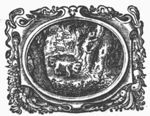 Bears in a forest (Dutch: 'beren in een woud'), one of them climbing a tree; frame decorated with birds and festoons