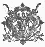 An angel holding a scythe and a book; frame decorated with putti holding a palm-branch, and a festoon