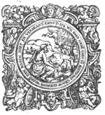 Moses taking off his sandals in front of the burning bush, above which a Jawheh-tetragram appears; frame decorated with putti, mascaron, and smoking pots