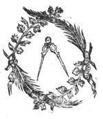 Compasses; frame of branches with inscribed banderoles