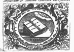 Open book, bible, with text; Jahweh-tetragram; frame decorated with putti holding a flower, and cornucopiae