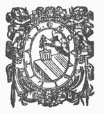 A hand holding a ruling-comb; frame decorated with putti holding a branch, festoons, mascaron