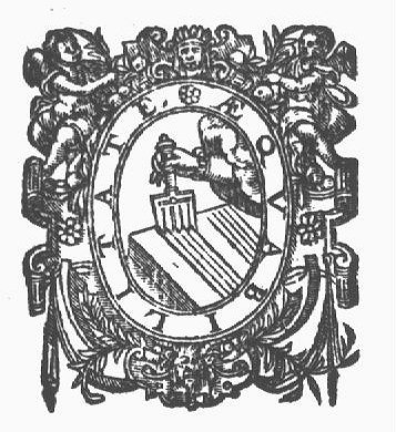 A hand holding a ruling-comb; frame decorated with putti holding a branch, festoons, mascaron