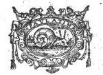 A snail; ornamental scrollwork frame with a man and a woman