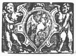 A falcon sitting on a fist in a decorated frame held by two putti; initials "P.W."