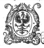 A crowned eagle; frame decorated with foliage, banderole with inscription