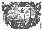 An eagle flying towards the sun, seascape with pillars of Hercules; frame decorated with festoons