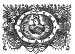 Shaking hands, 'dextrarum junctio', with a flaming heart, pierced by an arrow; frame decorated with fruits and flowers; initials "I.B."