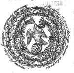 Eagle(?) on a globe holding a laurel in its beak