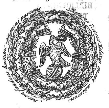 Eagle(?) on a globe holding a laurel in its beak