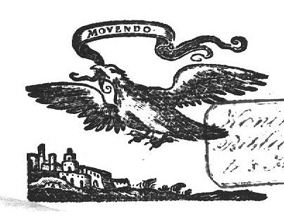 An eagle flying over a landscape, holding a banderole in its beak