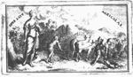 Mountainous landscape with a woman holding an anchor (Hope) and looking upwards at a Jahweh-tetragram, one man ploughing, another man spading