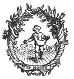 A man sowing (Dutch: 'zaaien'), symmetrical cornucopiae with inscribed banderole as frame