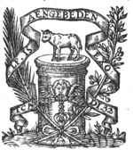 The golden calf on pedestal or altar with cherub, branches, and banderole with inscription
