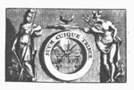 Minerva (helmet, lance, Aegis, owl) and Mercury (Petasus, Caduceus) leaning against a pedestal; on top of the pedestal a burning oil-lamp on an open book; on the frontside of the pedestal: a medallion with a hand holding a pair of scales