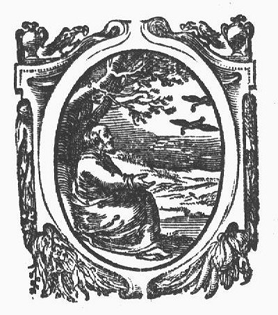 Elijah fed by the ravens (Dutch: 'raven'): while the prophet is living by the brook, ravens bring him food; frame decorated with jars and birds with food in their beak(?)