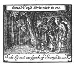 The journey to Emmaus; the two men meet Christ; banderole with inscription