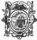 Sailing-ship in storm; frame decorated with festoons, mascaron and lion's head