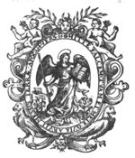 An angel holding a scythe and an open book; frame decorated with naked boys with a quiver on their back, birds, branches, lion's head and mascaron