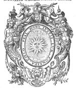 Sun represented as a face; frame elaborately decorated with hybrid beings of mixed human and animal shape, foliage, festoons, cherub and lion's head