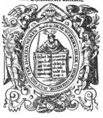 Moses holding up an open book; frame decorated with two angels holding a crown, two women with olive-branches, a devil with a pitchfork, Death as a skeleton with a scythe and an orb