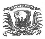 Phoenix looking at the sun, on a shield; crossed palm-branches, banderole with inscription