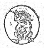 Unicorn holding the coat of arms of Hoorn (hunting horn; Dutch: 'hoorn')