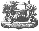 Minerva (helmet, lance, Aegis, owl), at her feet a putto with an open book, before a depiction of a harvest held up by a putto and Ceres (wreath of ears of corn, sheaf of corn held by two putti)