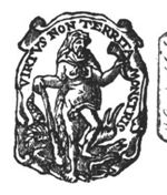 Hercules (club, lion's skin) holding a horn, standing on a monster; decorated frame
