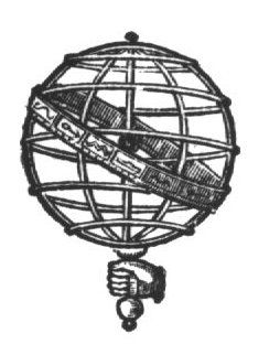 A hand holding an armillary sphere