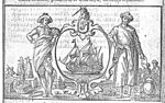 A Dutch and Asian merchant flank a cartouche with a sailig-ship; a unicorn with the coat of arms of Hoorn (hunting horn; Dutch: 'hoorn'); merchandise and scenes of trading; monogram of the "V.O.C."