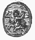 Triton blowing a conch; he is encircled by an Ouroboros