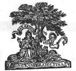 Minerva (owl, Aegis) sitting under a tree with an open book, surrounded by various objects: astrolabe, books, palette, globe; Minerva as patroness of the city of Utrecht; banderoles with inscription