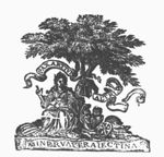 Minerva (owl, Aegis) sitting under a tree with an open book, surrounded by various objects: astrolabe, books, palette, globe; Minerva as patroness of the city of Utrecht; banderoles with inscription
