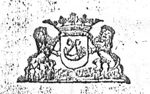 A lion and a unicorn(?) holding a crowned coat of arms of Hoorn (hunting horn; Dutch: 'hoorn')