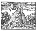 Pegasus striking the fountain Hippocrene on Mount Helicon; banderole with inscription
