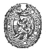 Triton blowing a conch; he is encircled by Ouroboros; wreath as frame
