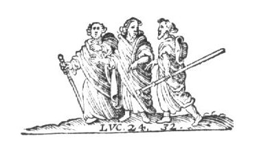 The journey to Emmaus; the two men meet Christ