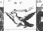 A flying eagle holding a banderole in its beak