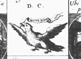 A flying eagle holding a banderole in its beak
